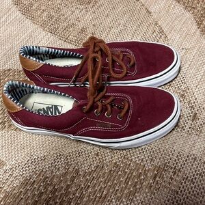 Vans Women's Burgundy and Tan Canvas Sneakers Size 7.5